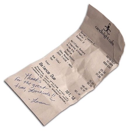candlelight cafe receipt