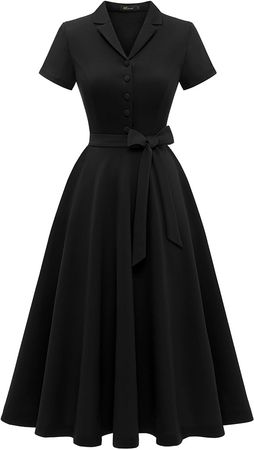 Wedtrend Black Women Church Dresses, Short Sleeves 1950s Dresses Summer Casual Dresses Tea Length Cocktail Dresses for Wedding Guest Retro Work Dress for Women WTP30001Black3XL at Amazon Women’s Clothing store
