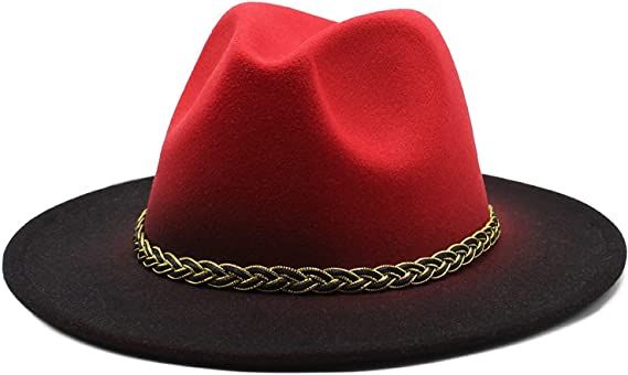 sunli Jazz top hat Woolen Men and Women Outdoor Sun hat Wide Brim Gentleman hat (Red + Black) at Amazon Women’s Clothing store