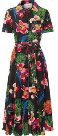 Belted Floral-print Silk-crepe Midi Dress