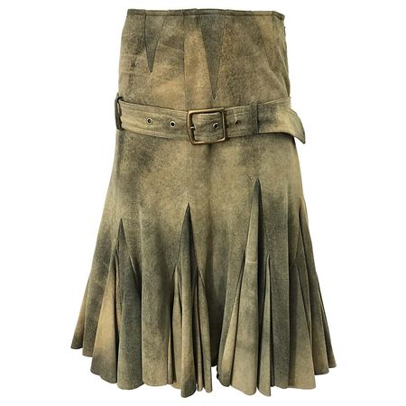 John Galliano Leather Belted Pleated Maxi Skirt
