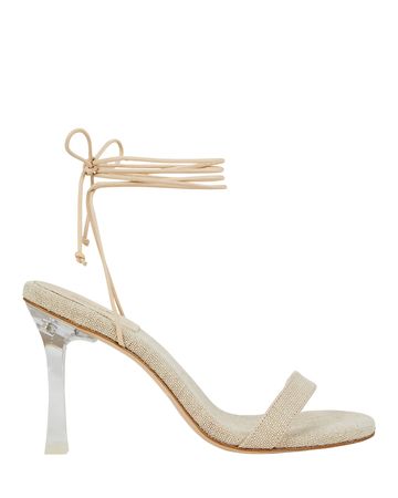 Larroudé Gloria Linen & Leather Sandals in beige | INTERMIX®