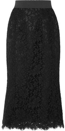 Guipure Lace Midi Skirt - Black