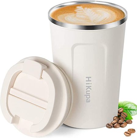 Amazon.com: HiKupa Insulated Travel Mug with Lid, 380ml Leakproof Stainless Steel Tumbler, BPA Free, Double Walled Vacuum Coffee Mug, Thermal Cup for Hot and Cold Drinks (13oz, White): Home & Kitchen