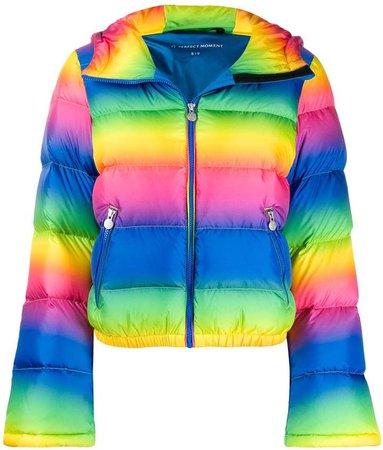 rainbow print puffer jacket
