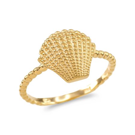 Fine Rose Gold Beaded Band Seashell Ring