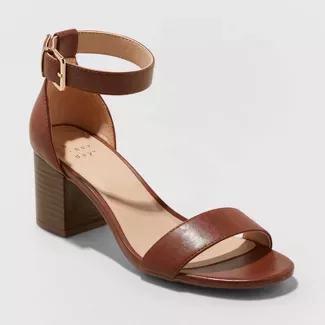 Women's Kianta Faux Leather Mid Block Heel Sandal Pumps - A New Day™ Brown : Target