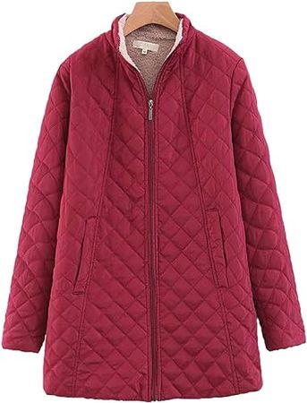 Amazon.com: Flygo Women's Stand Collar Mid-Long Fleece Sherpa Lined Diamond Quilted Jacket : Clothing, Shoes & Jewelry