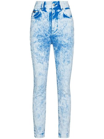 Dolce & Gabbana D G HW ACID WASH SLIM LEG JEANS BLUE - Farfetch
