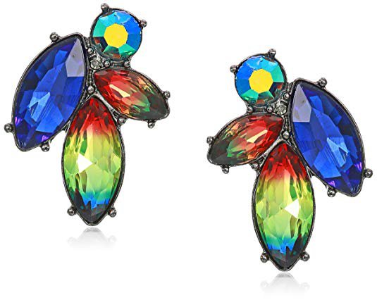 Betsey Johnson Mixed Stone Cluster Stud Earrings, Peacock Dark Multi, One Size: Clothing
