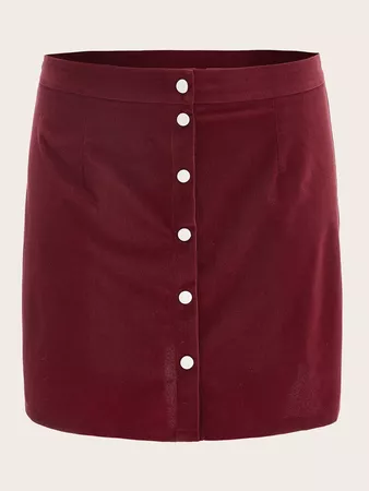 Plus Button Front Corduroy Skirt | SHEIN USA