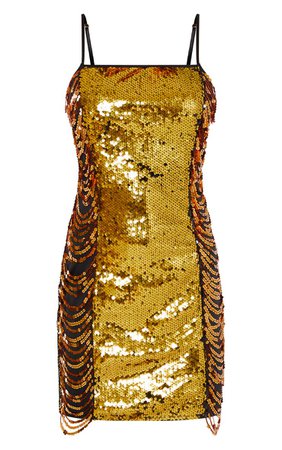 Gold Sequin Drape Bodycon Dress | Dresses | PrettyLittleThing