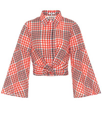 Checked cotton-blend blouse
