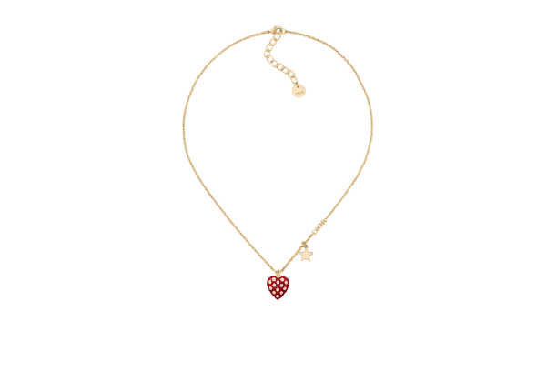 DIORAMOUR NECKLACE Gold-Finish Metal and Red Lacquer with White Polka Dots