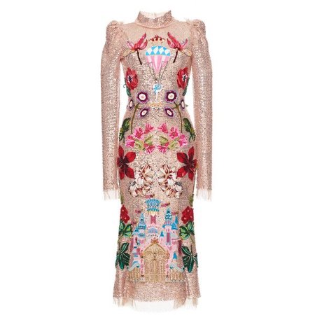 Dolce & Gabbana Sequined Long Sleeve Dress with Castle Motif