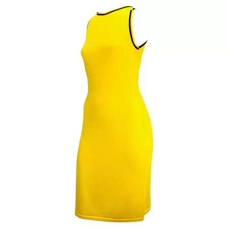 Late 1990s Gianni Versace Canary Yellow Knit Wool Sleeveless Dress For Sale at 1stDibs | versace dress yellow