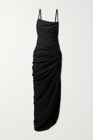 Saudade Open-back Ruched Twill Maxi Dress - Black