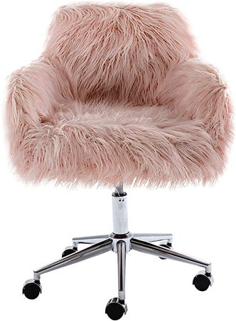 Amazon.com: Goujxcy Fluffy Desk Chair, Faux Fur Height Adjustable Swivel Vanity Accent Chair, Modern Home Office Desk Chair, Pink : Home & Kitchen