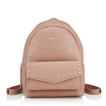 Ballet Pink Nappa Leather Backpack with Gold Round Stud Detailing | Cassie | Pre Fall 18 | JIMMY CHOO