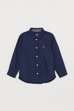 Cotton Shirt - Dark blue/white dotted - Kids | H&M US