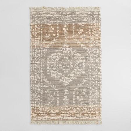 Persian Style Print Woven Jute Dehra Area Rug with Backing | World Market