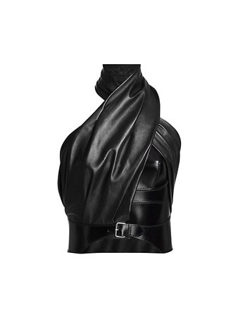 Alexander McQueen Leather Halter Twist Top | SaksFifthAvenue