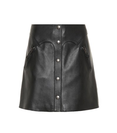 Snap-front leather miniskirt
