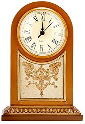 Vintage Royal Style Non-Ticking Small Desk Clock with Battery Powered, Light Brown: Home & Kitchen