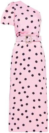 Rebecca Vallance Mattel Belted Polka-Dot Crepe One-Shoulder Midi Dress