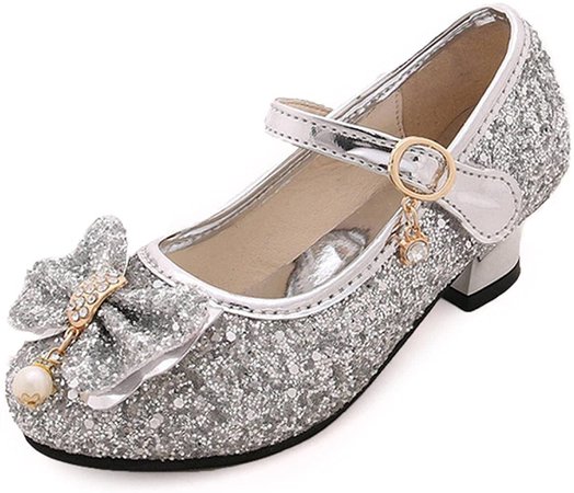Amazon.com: N\A Girls Dress Shoes Wedding Party Shoes Princess Heels Princess Mary Jane Shoes Kids Flats Silver : Clothing, Shoes & Jewelry