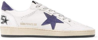 Ball Star Distressed Leather And Suede Sneakers - White