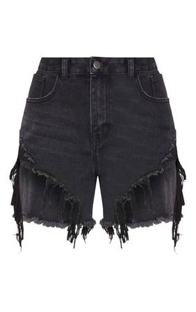 Washed Black Distressed Denim Shorts | Denim | PrettyLittleThing