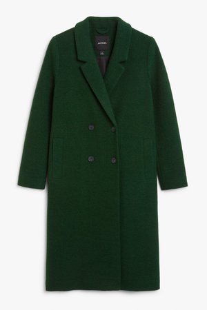 Classic double-breasted coat - Dark green - Coats - Monki WW