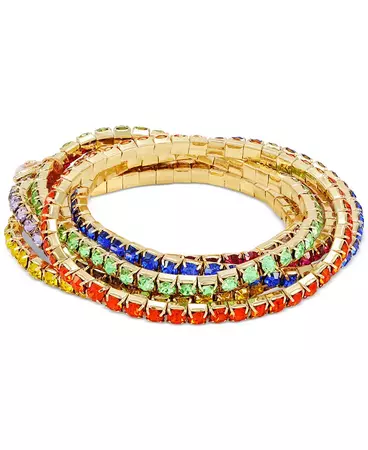 GUESS Gold-Tone 6-Pc. Set Multi Rainbow Pride Stretch Bracelets - Macy's