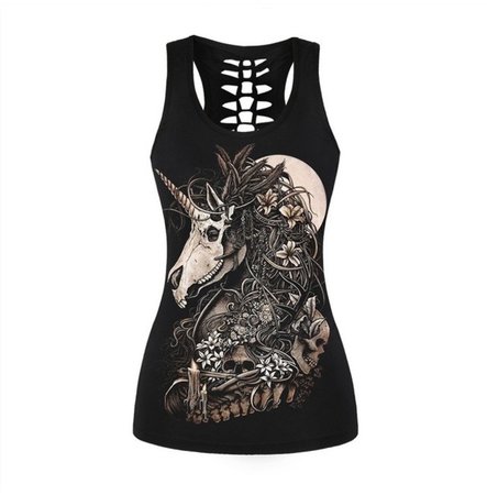 Dark Forest Skull Unicorn Print Tank Top Cami Womens | RebelsMarket