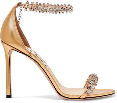 Shilo 100 Crystal-embellished Metallic Leather Sandals - Gold