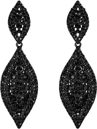 Amazon.com: Flyonce Women's Rhinestone Crystal Wedding Bridal 2 Leaf Drop Dangle Chandelier Earrings Deep Black: Clothing, Shoes & Jewelry