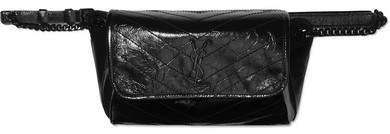Niki Medium Quilted Crinkled Glossed-leather Belt Bag - Black