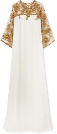 Embellished Tulle-trimmed Silk Gown - Ivory