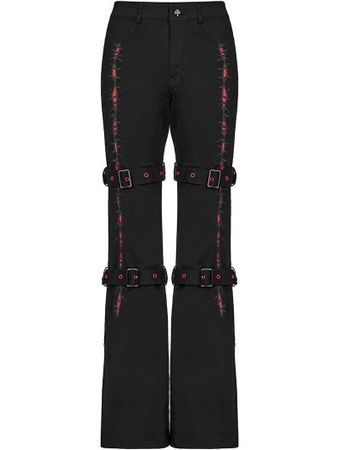 Punk Rave Black and Red Gothic Punk Grunge Embroidered Long Flared Pants for Women - DarkinCloset.com