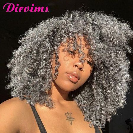 Pinterest - Black women grey kinky curly hair | Dirvims pre-colored Hair Deal