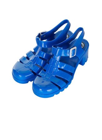 bright blue jelly sandals shoes