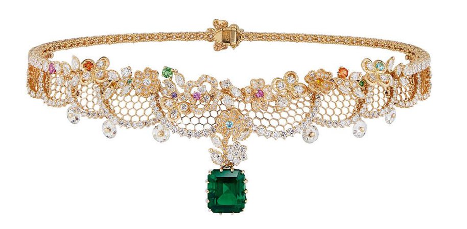 Dior, Tulle emerald and diamond necklace