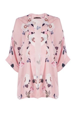 Rose Print Chiffon Kimono | Boohoo