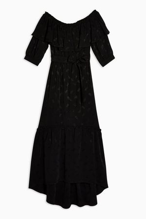 Jacquard Bardot Dress | Topshop black