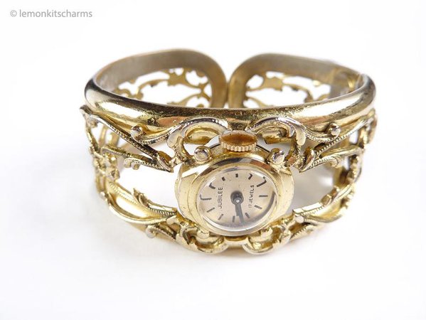 Vintage Jubilee 17 Jewels Watch Bracelet Hinged Bangle | Etsy
