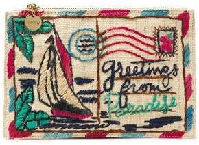 Embroidered Woven Straw Pouch