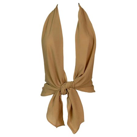 Vintage 1990's Dolce & Gabbana Plunging Tan Silk Wrap Top