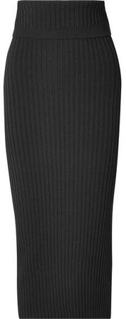 Ribbed Stretch-knit Midi Skirt - Black