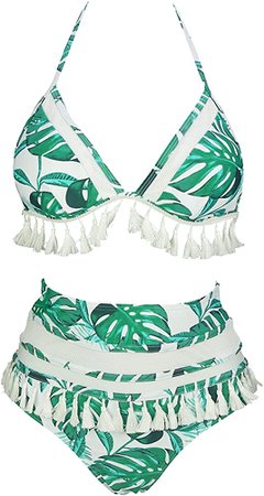 Amazon.com: COCOSHIP Black & White Mesh Striped High Waist Bikini Set Pom Pom Tassel Trim Top Halter Straps Swimsuit Pool Cruise Suit 12: Clothing